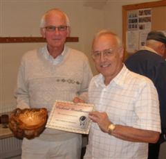 The monthly winner Brian Cumberland received his certificate from Tom Pockley